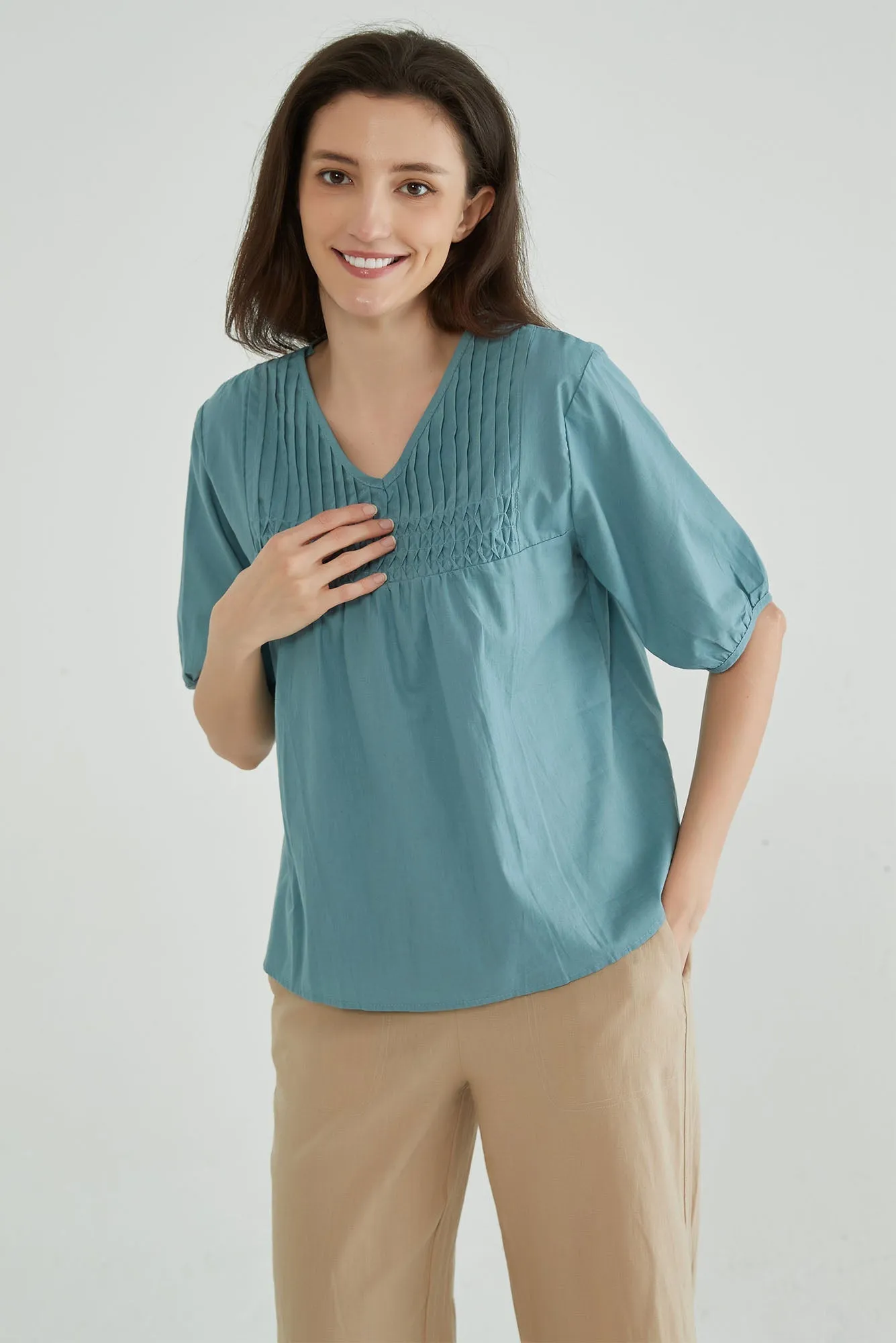 Moonstone Blue Cotton Tops for Women