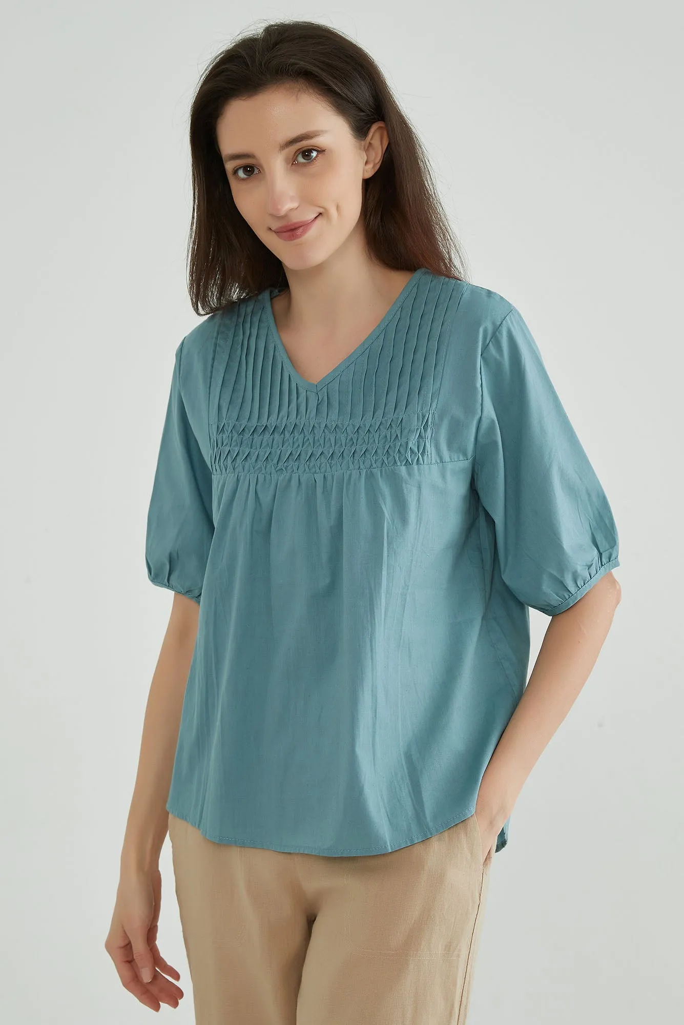 Moonstone Blue Cotton Tops for Women