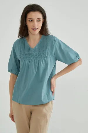Moonstone Blue Cotton Tops for Women