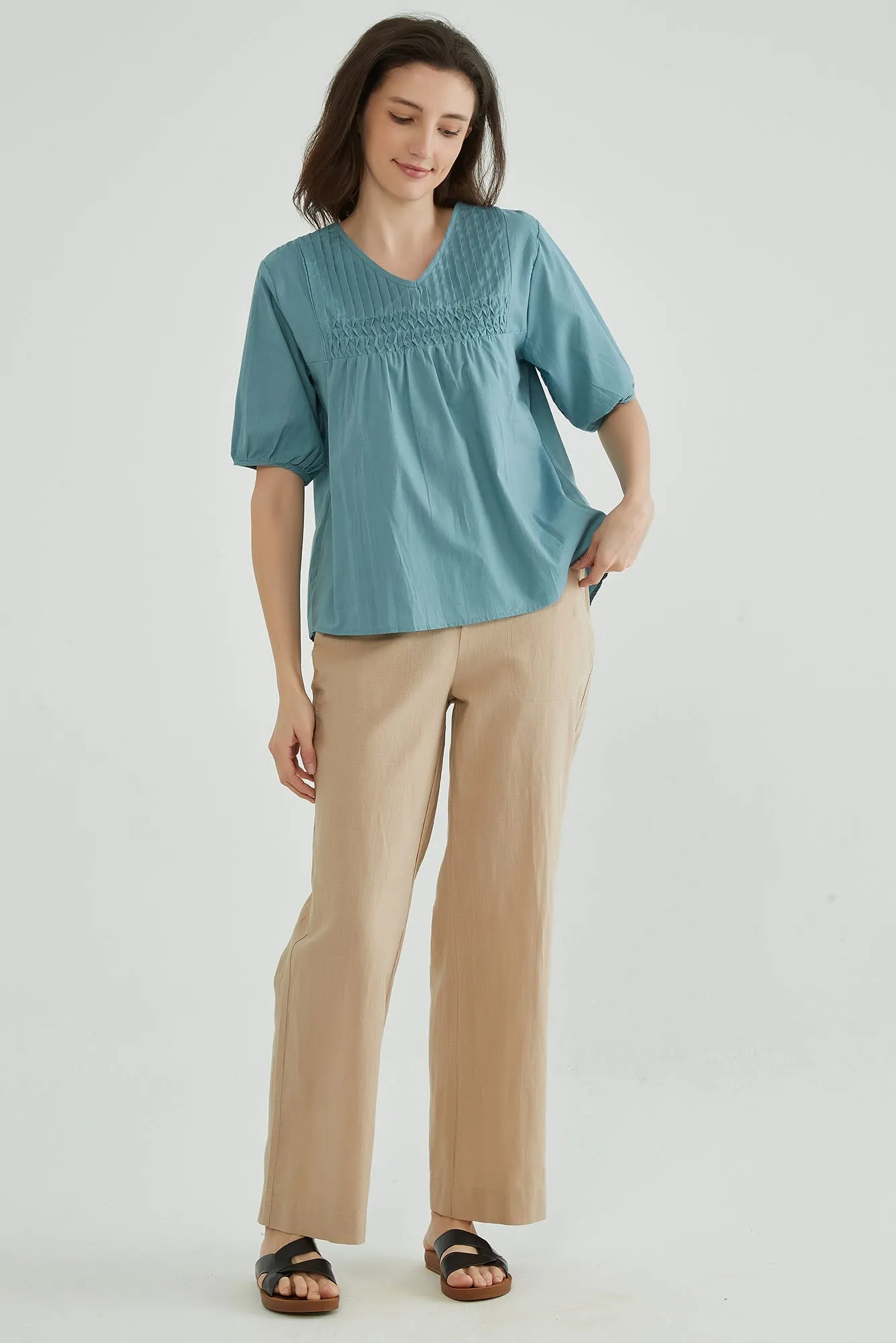 Moonstone Blue Cotton Tops for Women