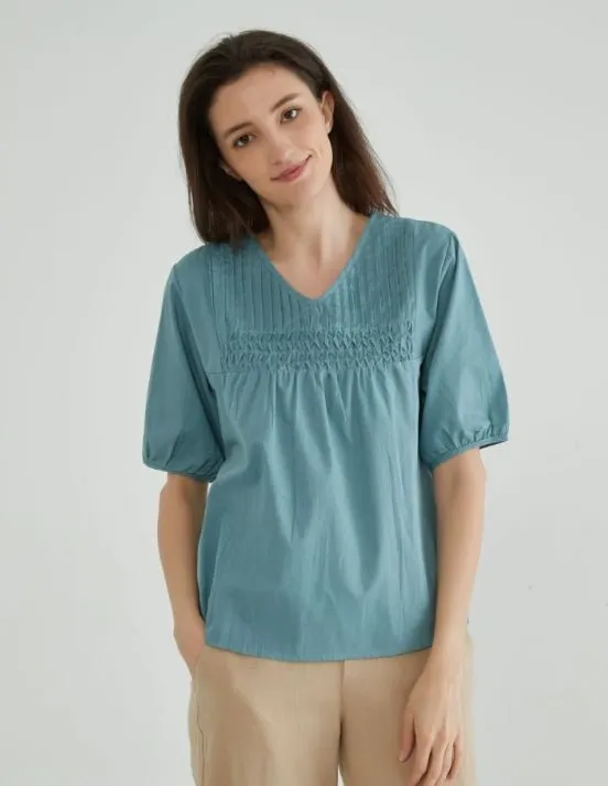 Moonstone Blue Cotton Tops for Women