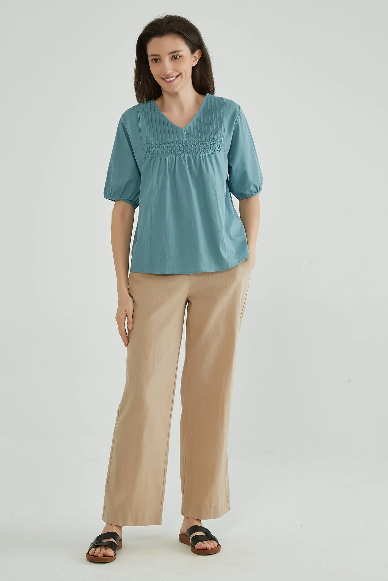 Moonstone Blue Cotton Tops for Women