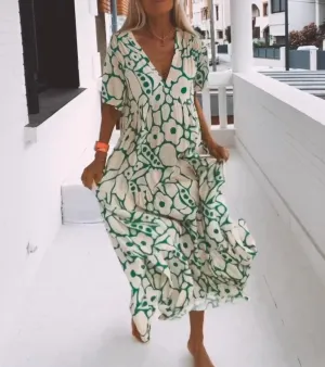 Morris - Green maxi dress with short sleeves