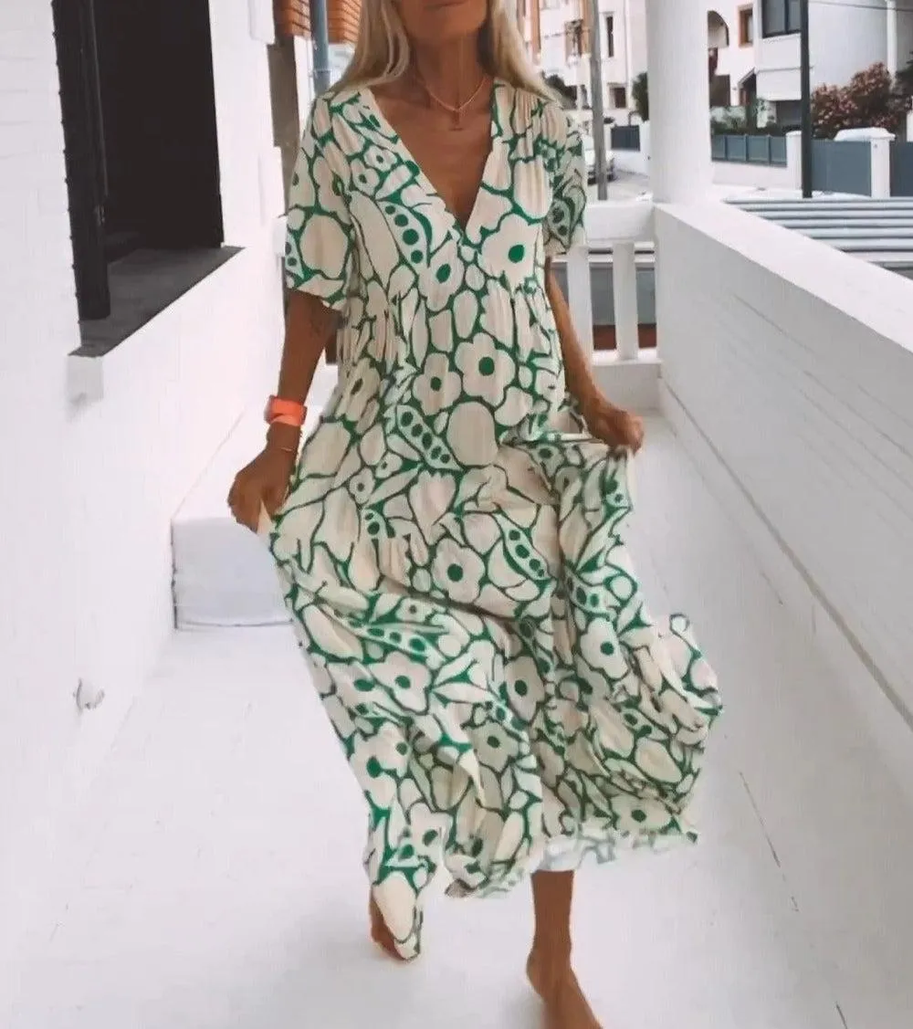 Morris - Green maxi dress with short sleeves