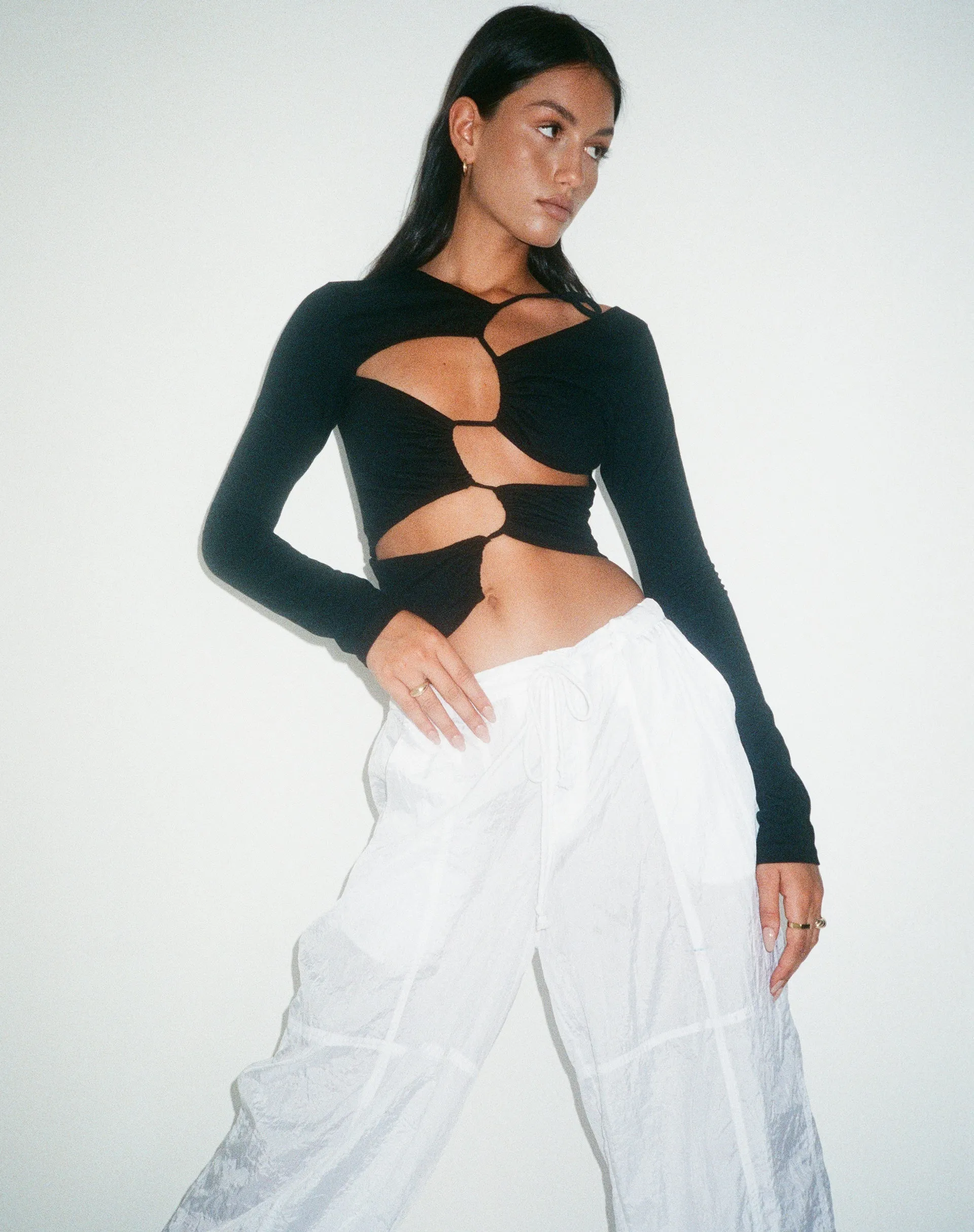 MOTEL X OLIVIA NEILL Rajina Cut Out Long Sleeve Top in Lycra Black