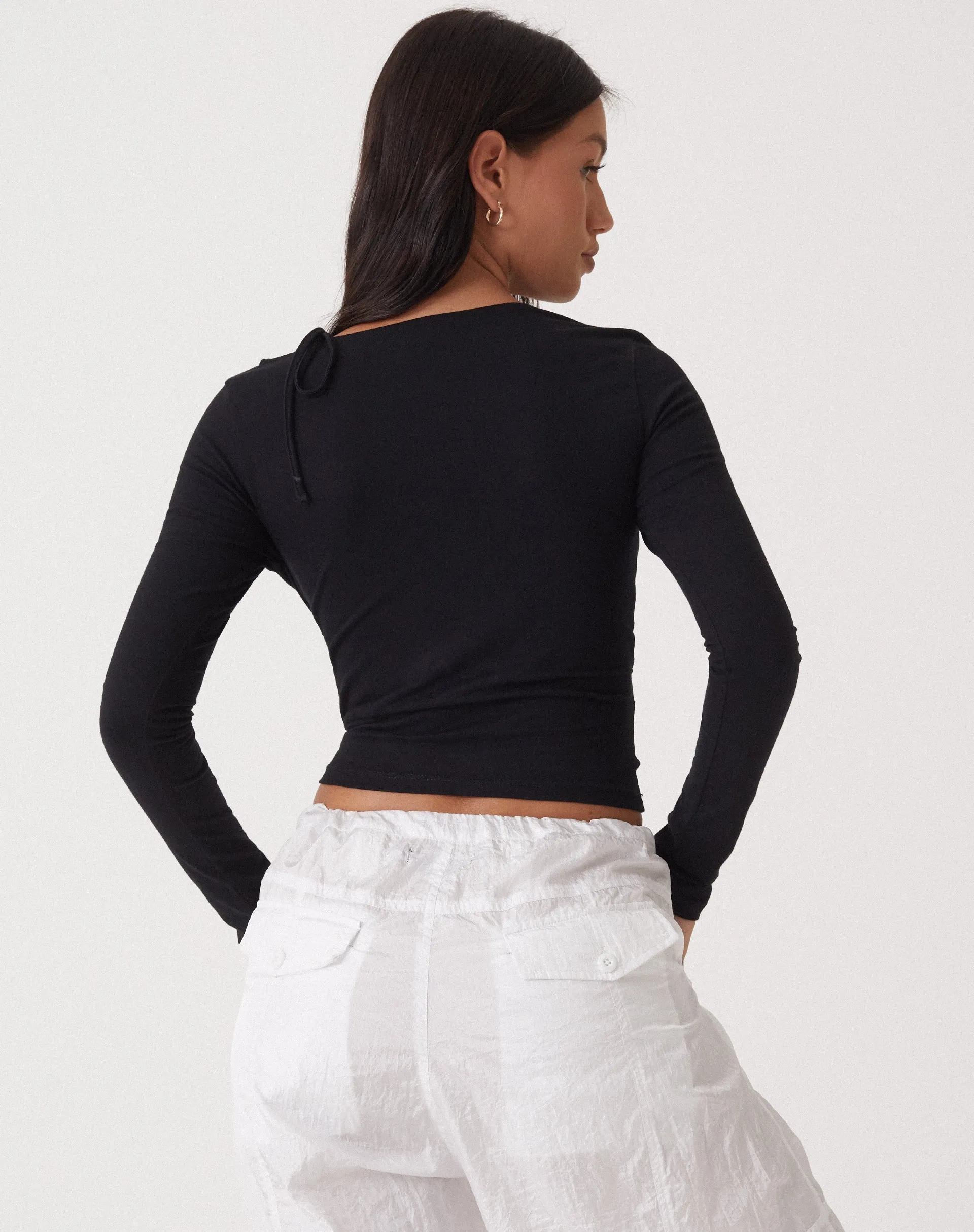 MOTEL X OLIVIA NEILL Rajina Cut Out Long Sleeve Top in Lycra Black