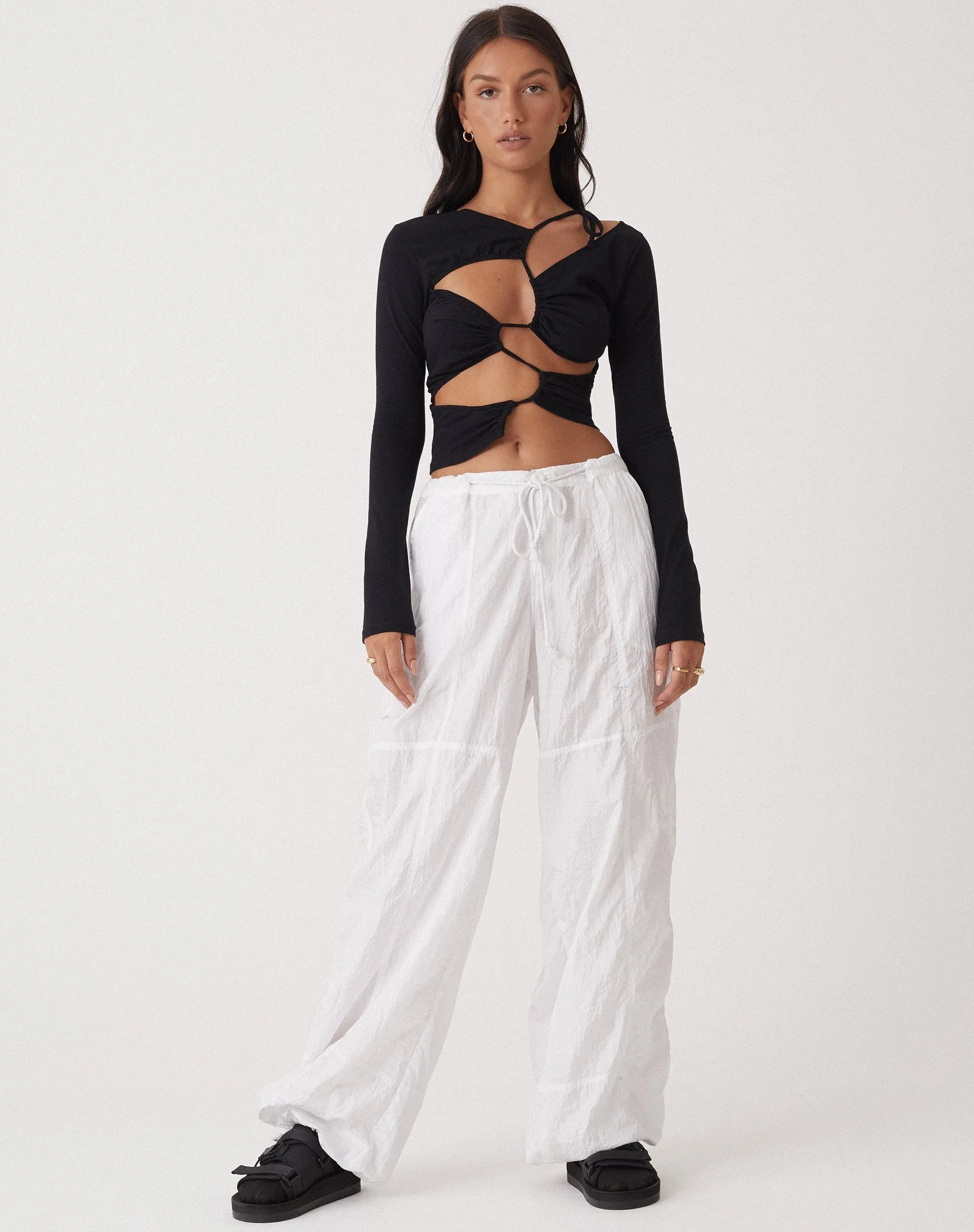 MOTEL X OLIVIA NEILL Rajina Cut Out Long Sleeve Top in Lycra Black