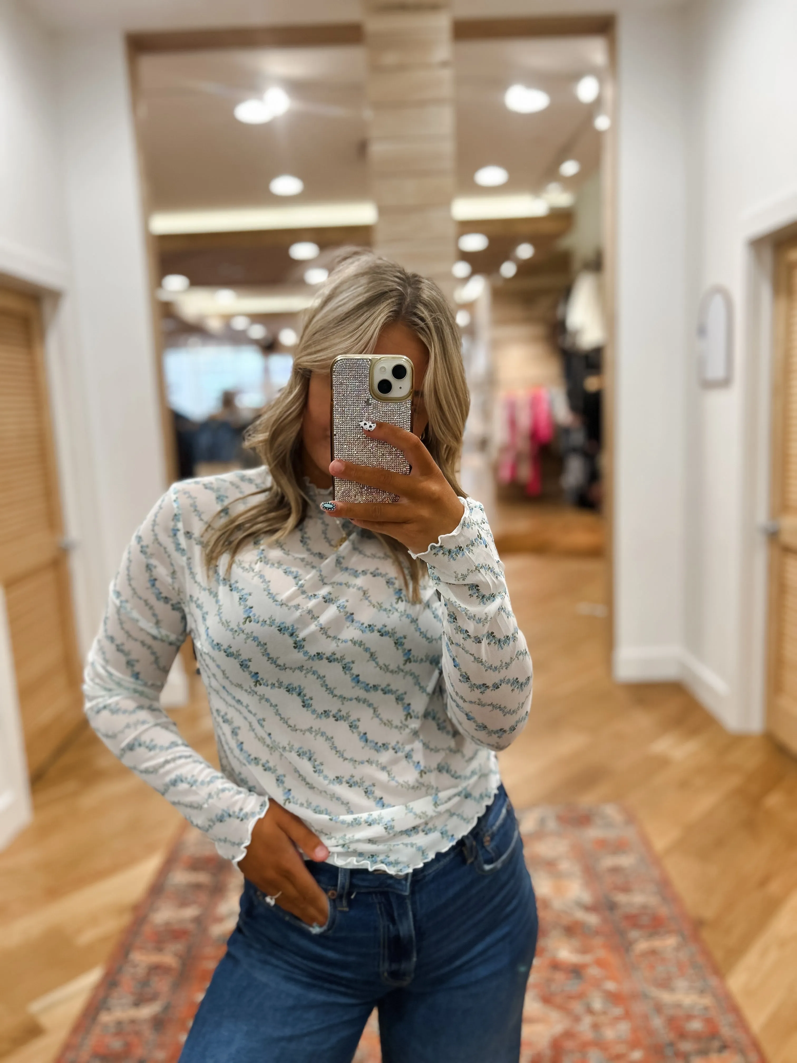 MS Light Blue Floral Mesh Top