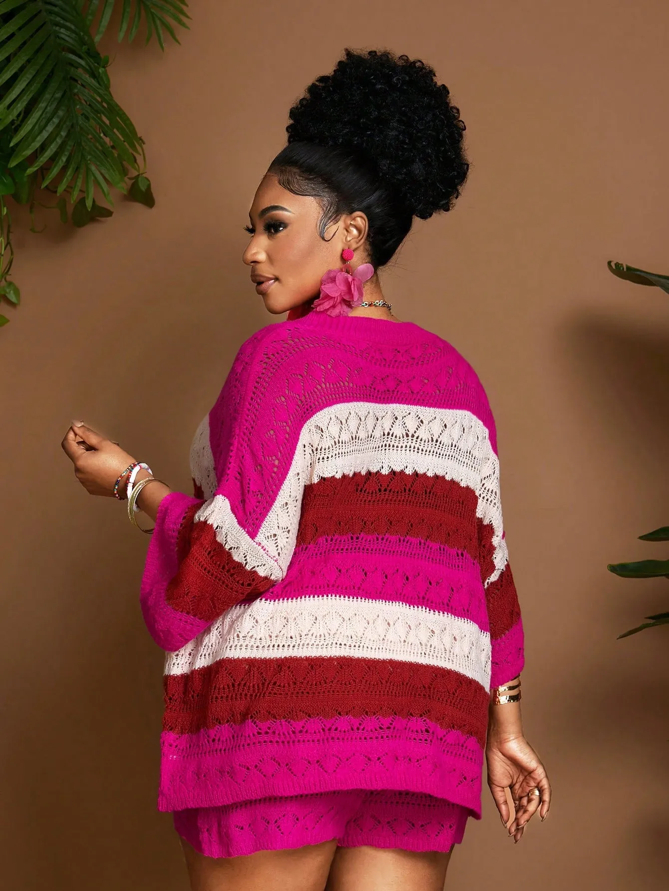 Multi-Color Striped V-Neck Boho 2 Piece Set - Plus Size