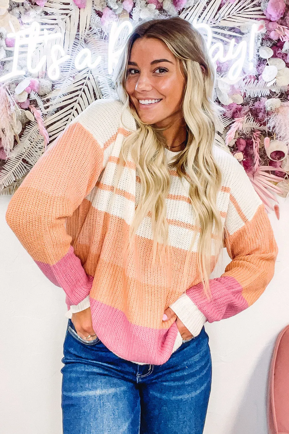 Multicolor Striped Color Block Lightweight Baggy Sweater