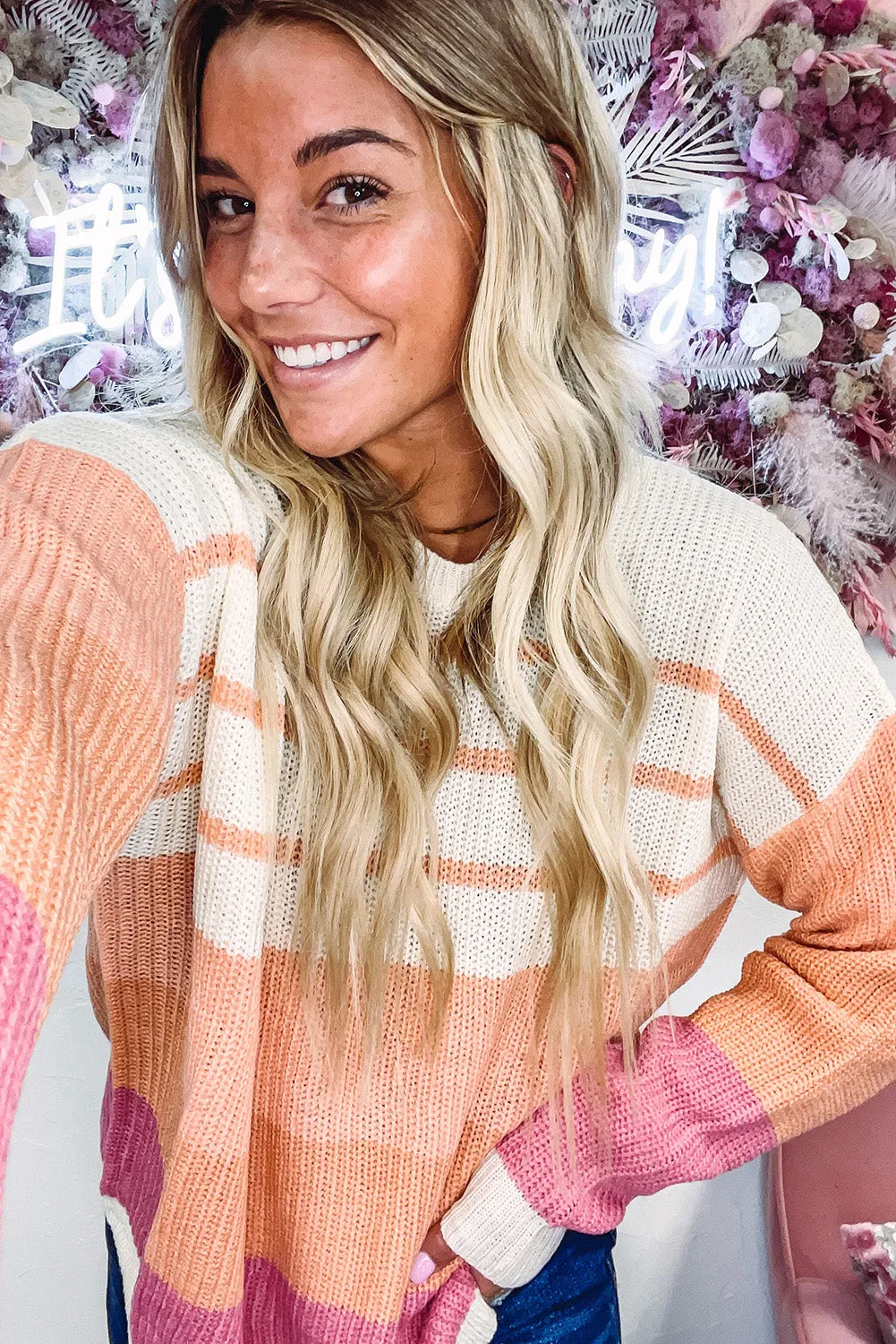 Multicolor Striped Color Block Lightweight Baggy Sweater