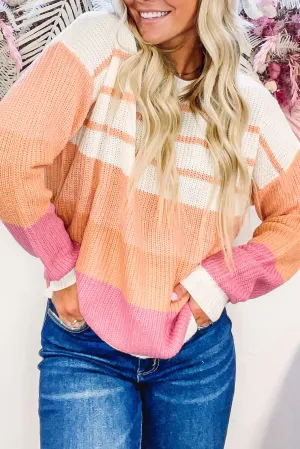 Multicolor Striped Color Block Lightweight Baggy Sweater