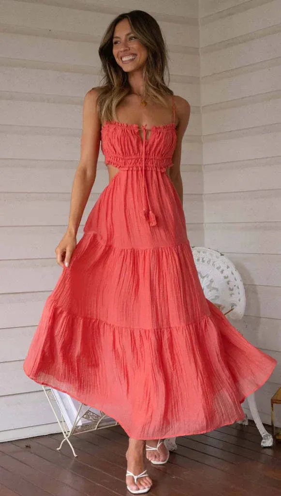 Musa - Women's sleeveless maxi dress with seams and ruffles