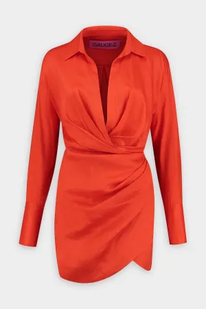 Naha Linen Short Dress in Blood Orange