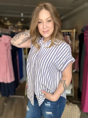 Navy Striped Button Down Shirt