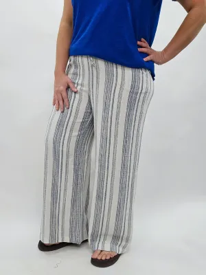 NAVY/CREAM STRIPED DRAWSTRING WIDE LEG PANT