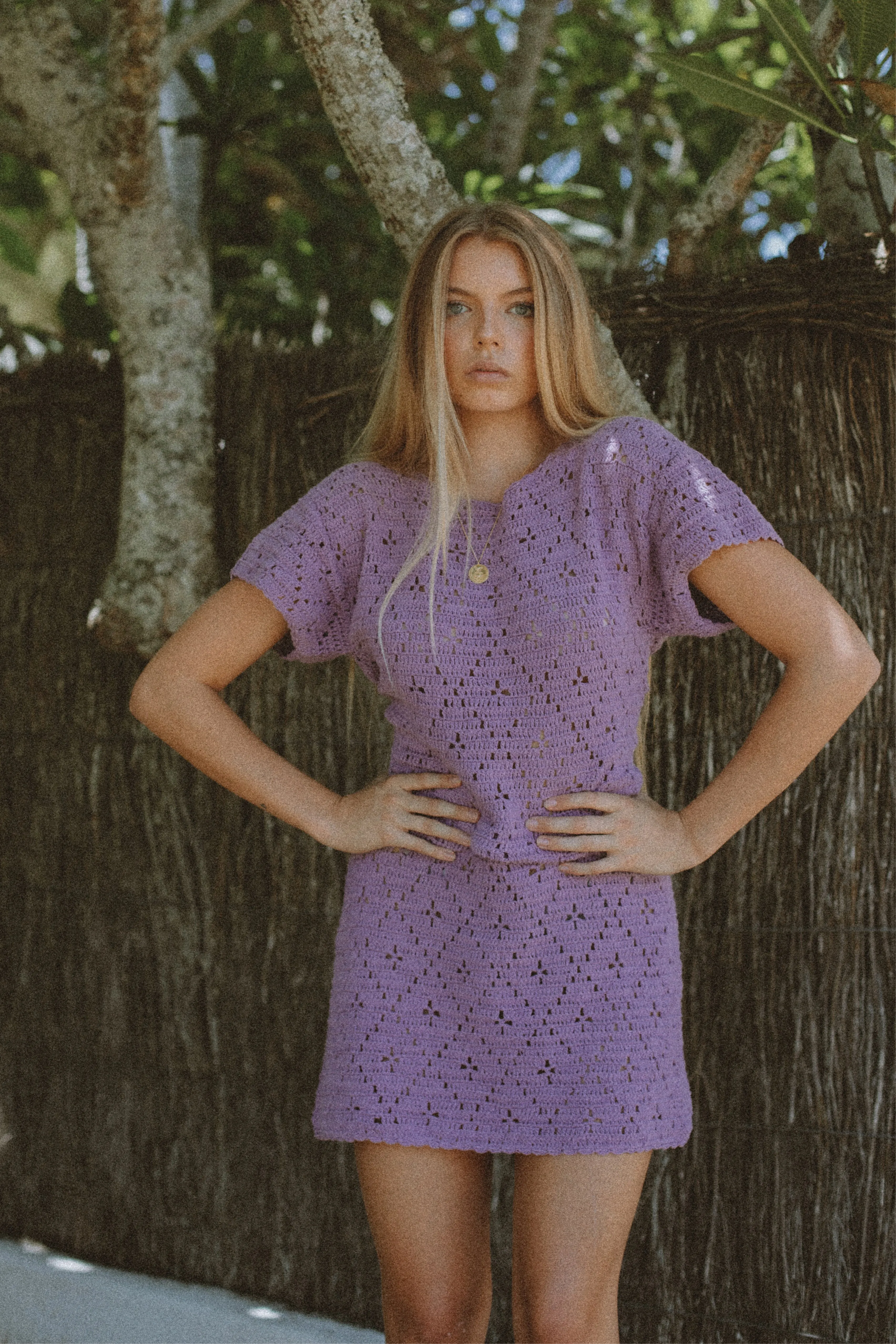 Nellie Crochet Mini Dress - Lavender