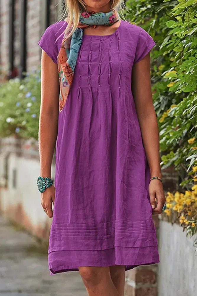 Neve - Short-sleeved leisure dress with U-neck in plain patchwork