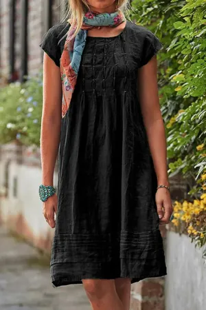 Neve - Short-sleeved leisure dress with U-neck in plain patchwork