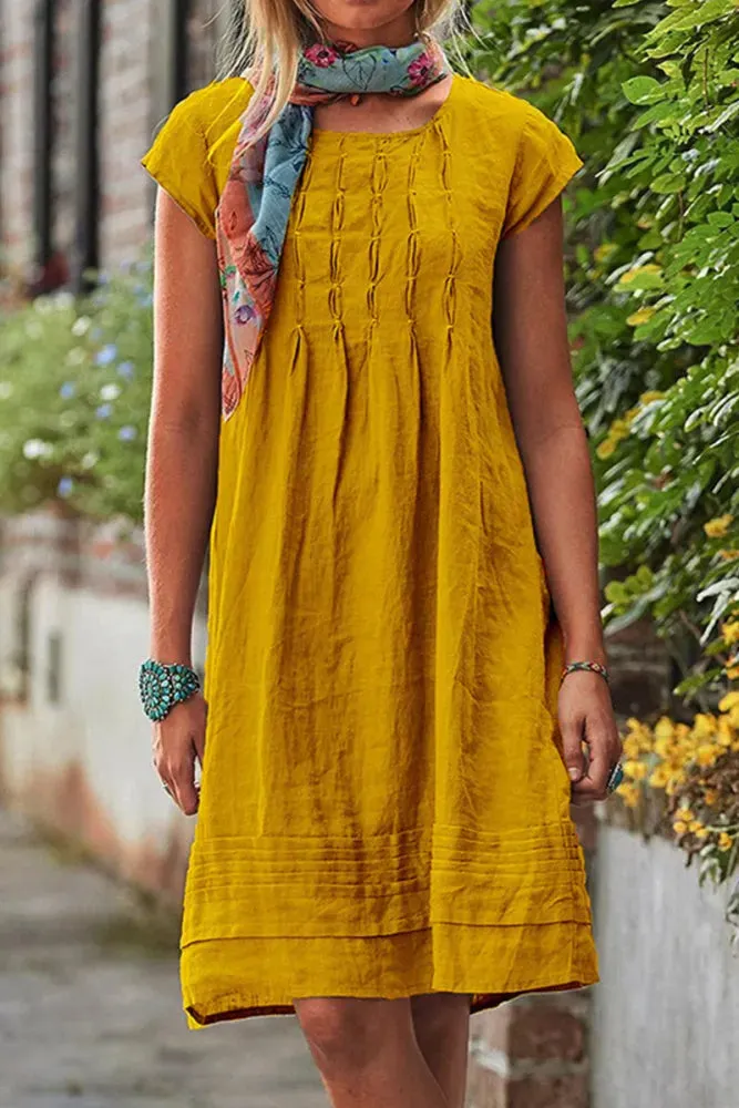 Neve - Short-sleeved leisure dress with U-neck in plain patchwork