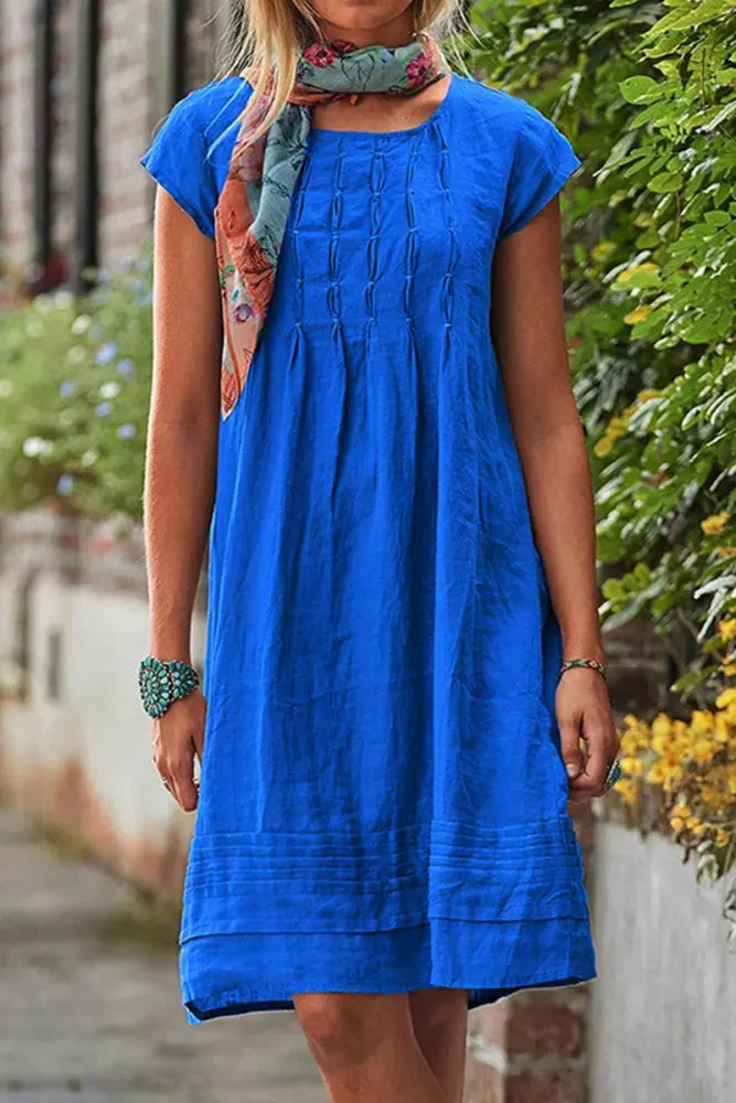 Neve - Short-sleeved leisure dress with U-neck in plain patchwork