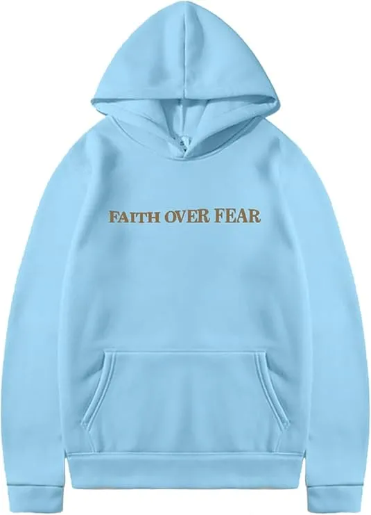 NEW PANOZON Faith Over Fear Hoodie Christian Faith Religious God Tops Man Woman Pullover Y2K Sweatshirt Longsleeve Casual Tops, Blue, Sz L