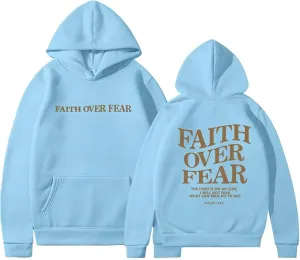 NEW PANOZON Faith Over Fear Hoodie Christian Faith Religious God Tops Man Woman Pullover Y2K Sweatshirt Longsleeve Casual Tops, Blue, Sz L