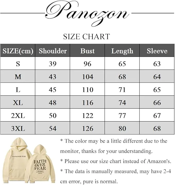 NEW PANOZON Faith Over Fear Hoodie Christian Faith Religious God Tops Man Woman Pullover Y2K Sweatshirt Longsleeve Casual Tops, Blue, Sz L