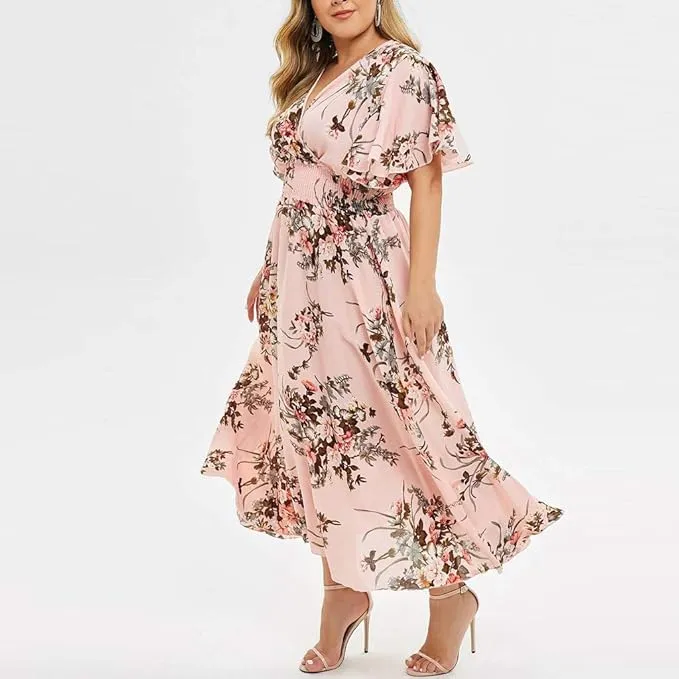 New Plus Size Maxi Dresses for Women Sexy Off Shoulder Sun Dresses Short Sleeve Beach Dresses Fashion Split Dress sz 3X Fits like 1X