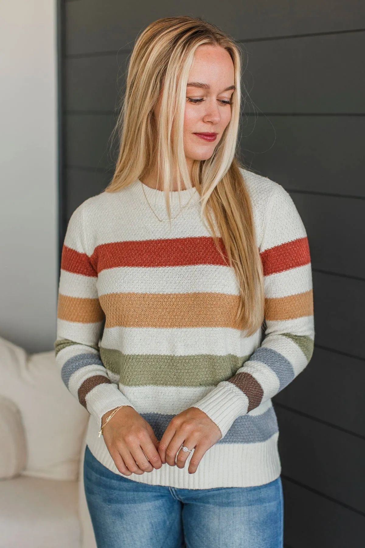 No Hesitations Striped Knit Sweater- Ivory