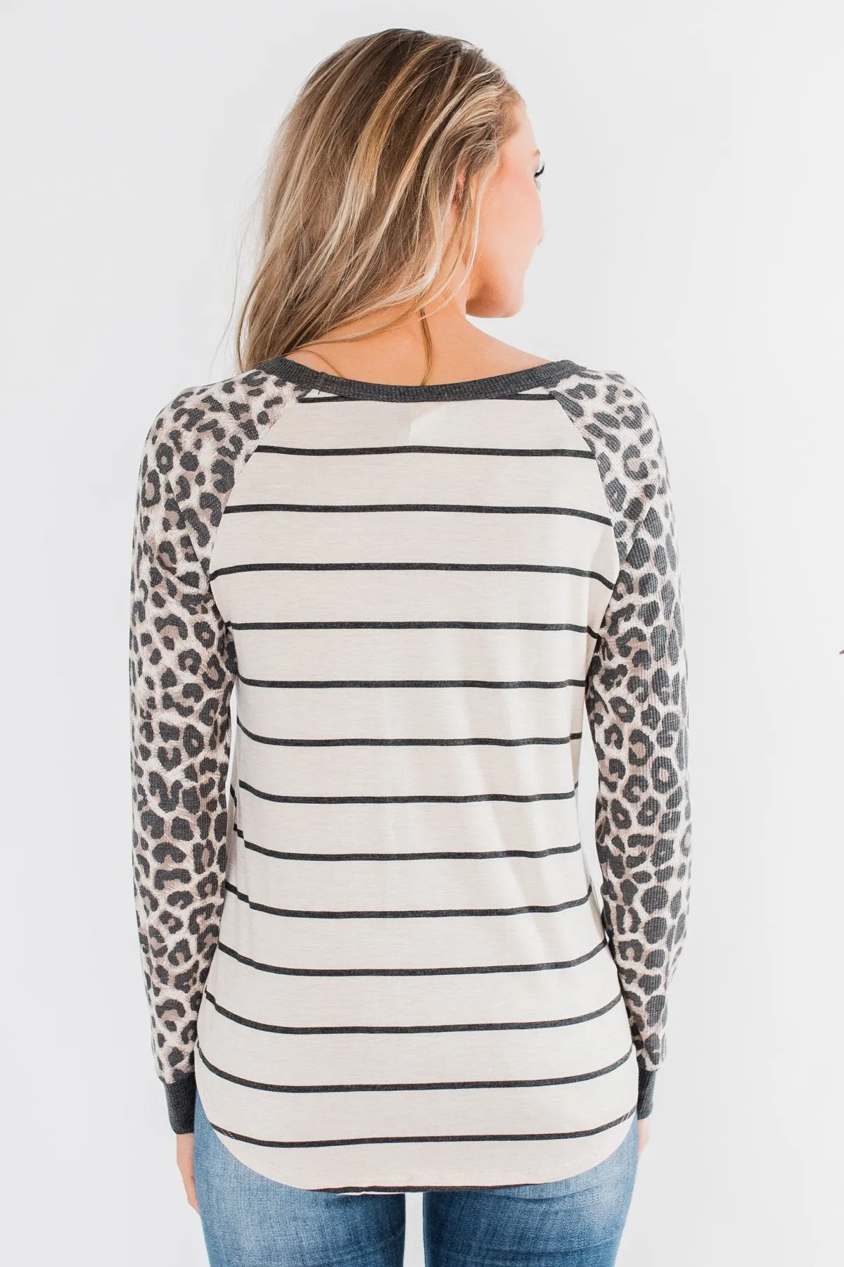 Oh So Fierce Long Sleeve Top- Charcoal & Leopard