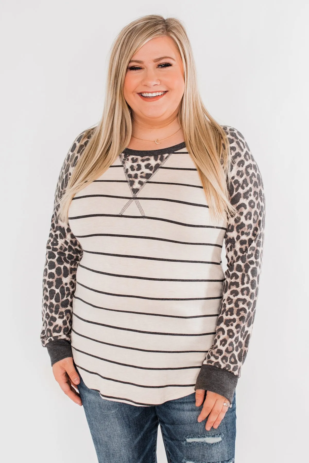 Oh So Fierce Long Sleeve Top- Charcoal & Leopard