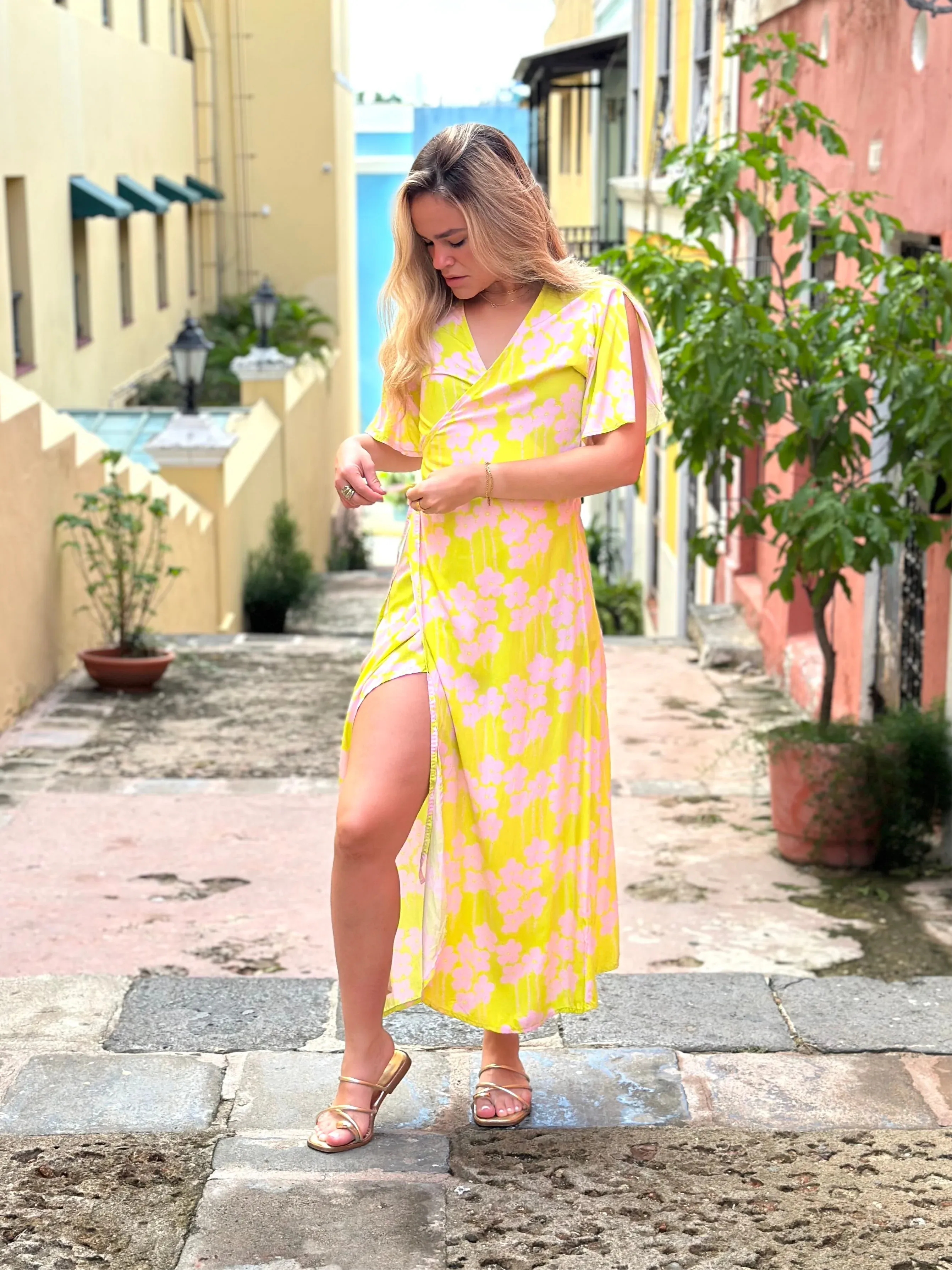 OMA DESIGNS - Green Garden Wrap Long Dress