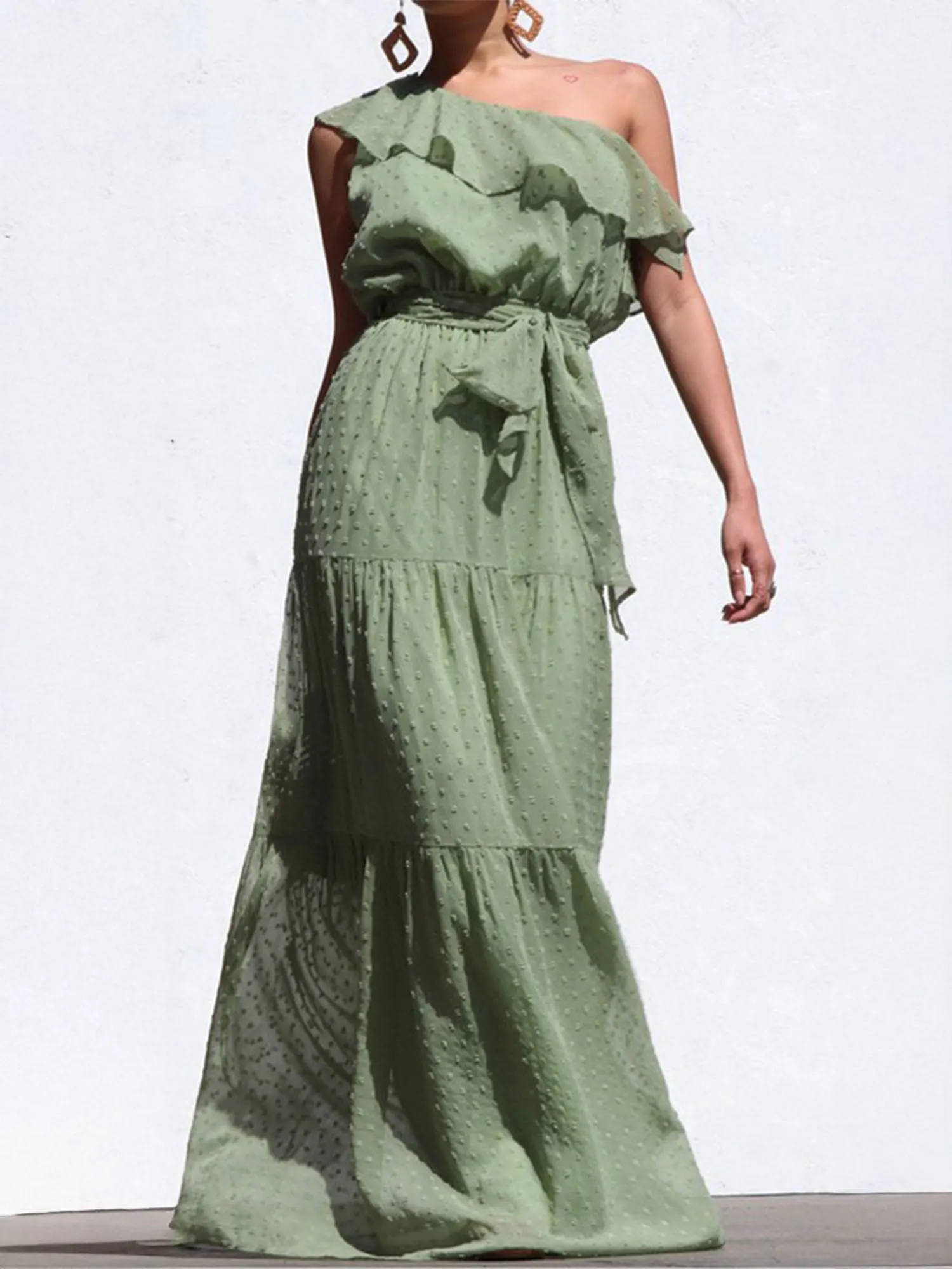 One Shoulder Swiss Dot Maxi Sun Dress
