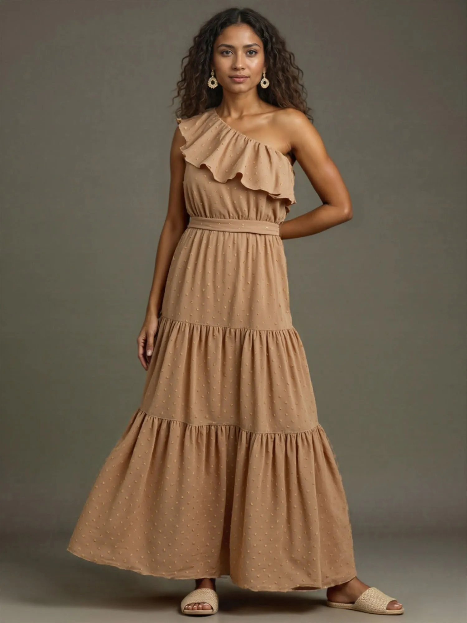 One Shoulder Swiss Dot Maxi Sun Dress