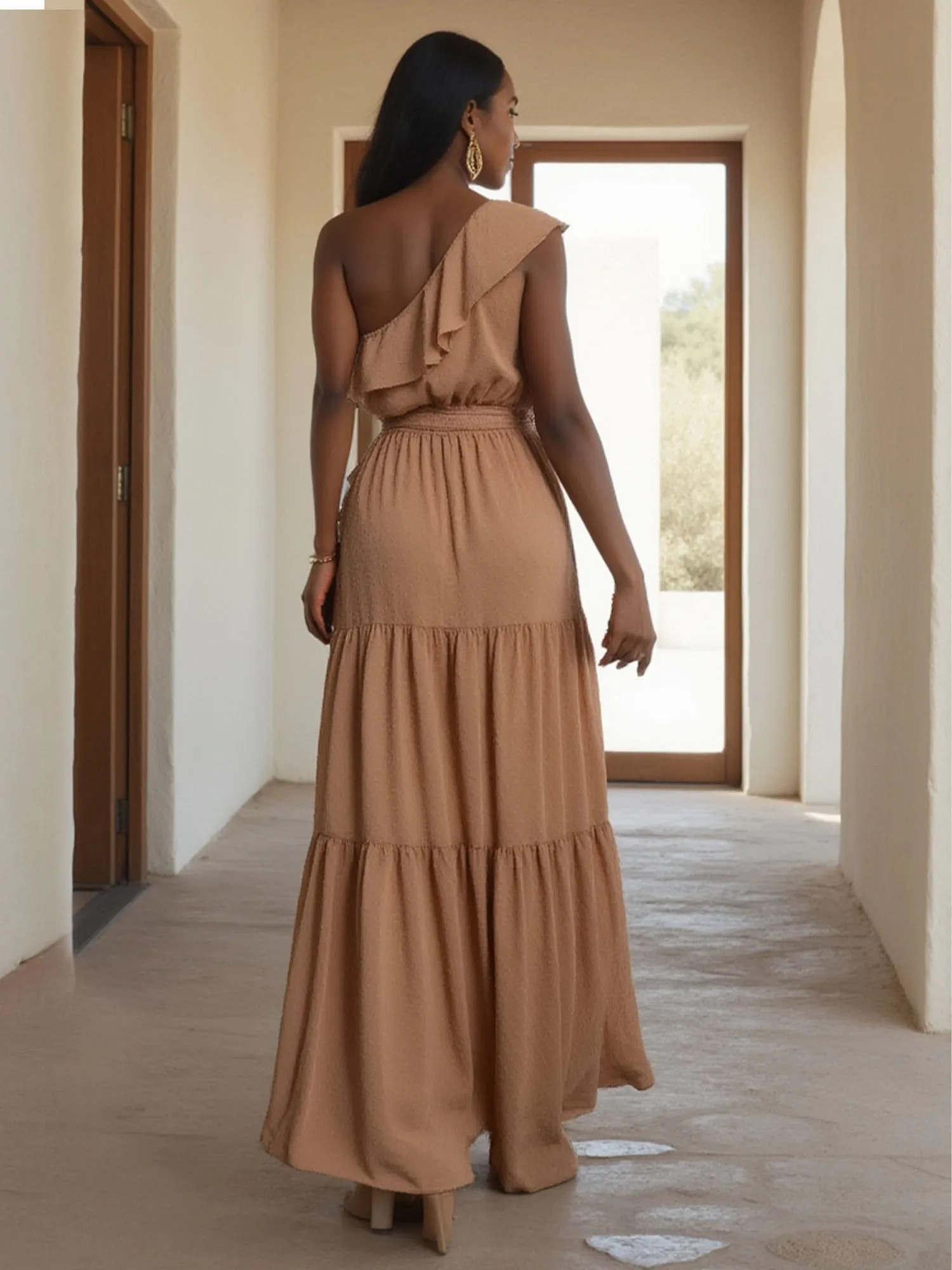 One Shoulder Swiss Dot Maxi Sun Dress