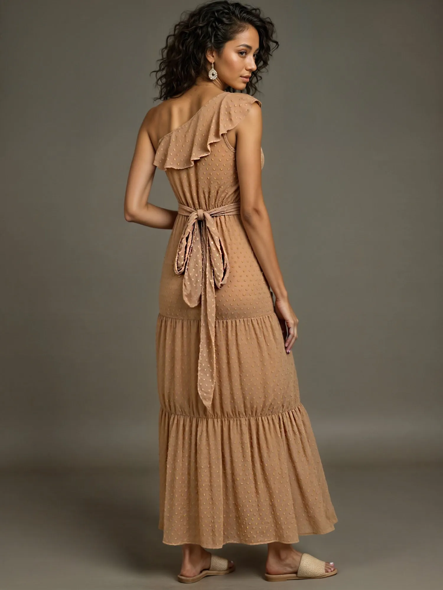One Shoulder Swiss Dot Maxi Sun Dress