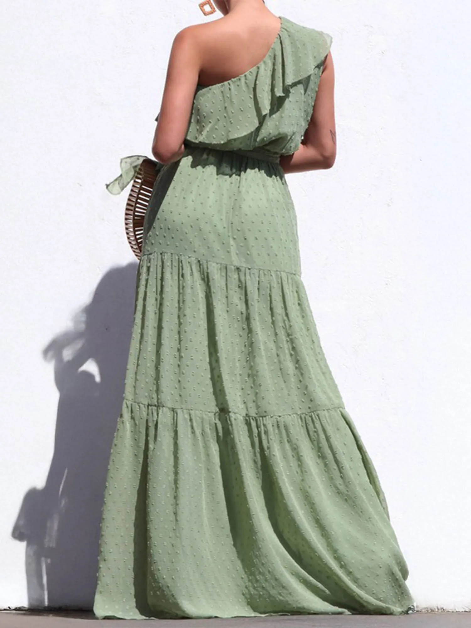 One Shoulder Swiss Dot Maxi Sun Dress