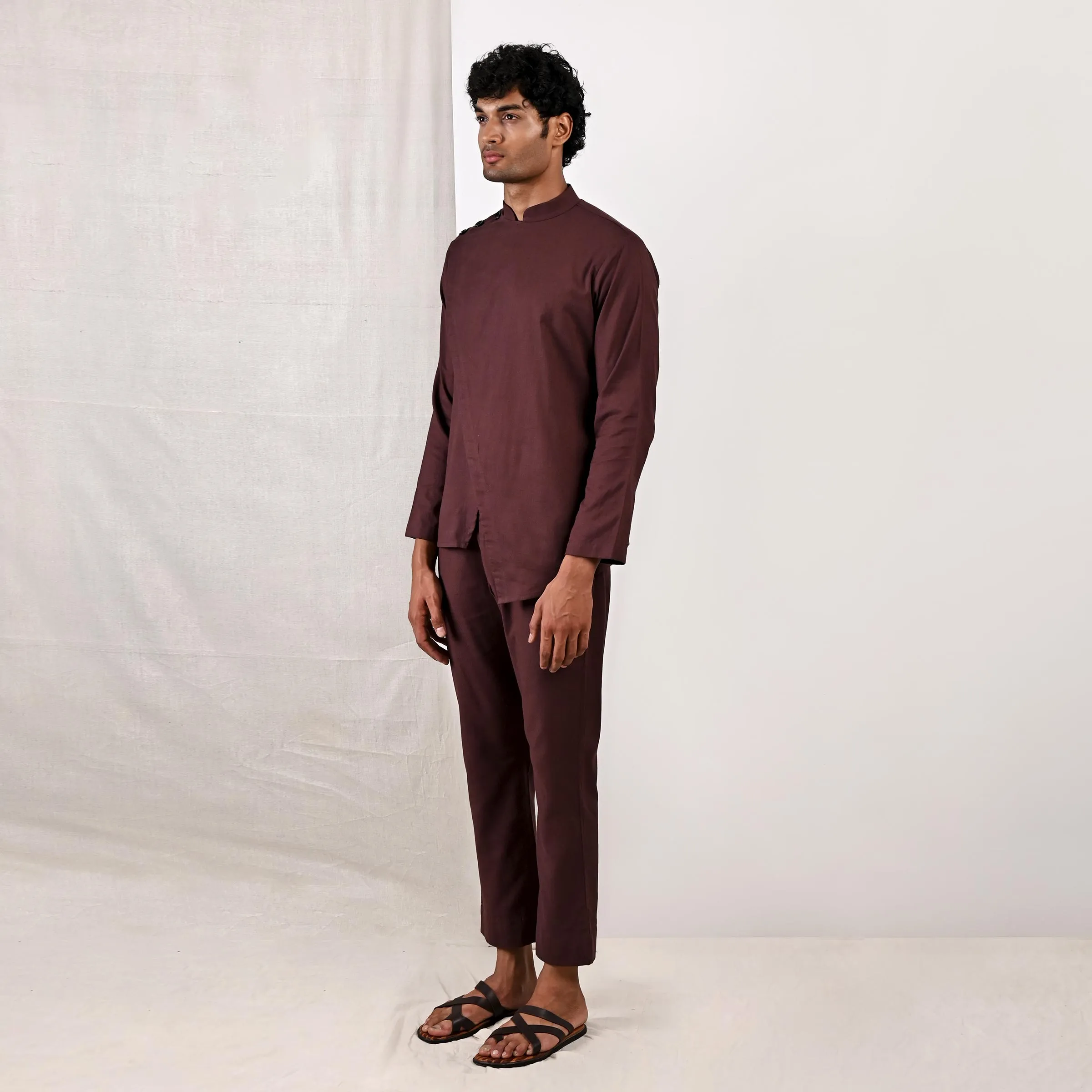 Parson - Dark Mahogany Asymmetrical Short Kurta Set