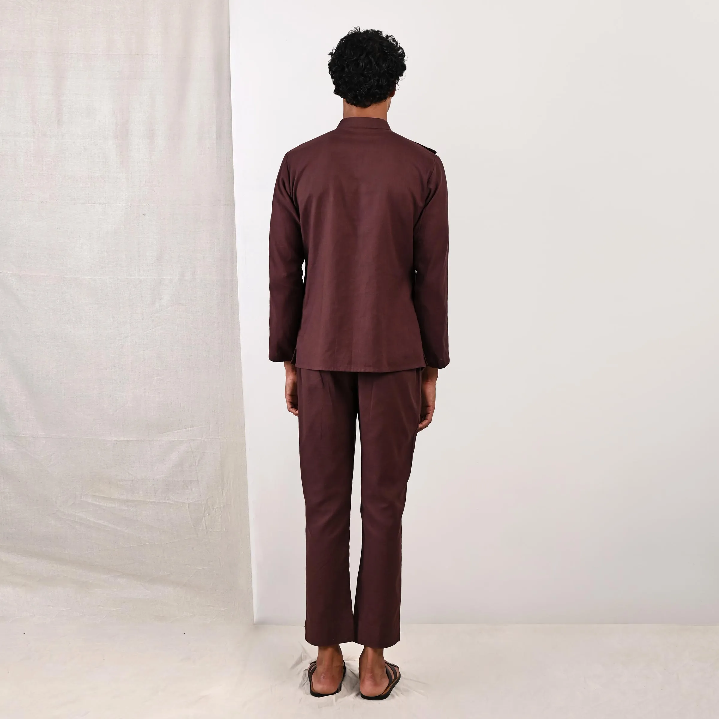 Parson - Dark Mahogany Asymmetrical Short Kurta Set