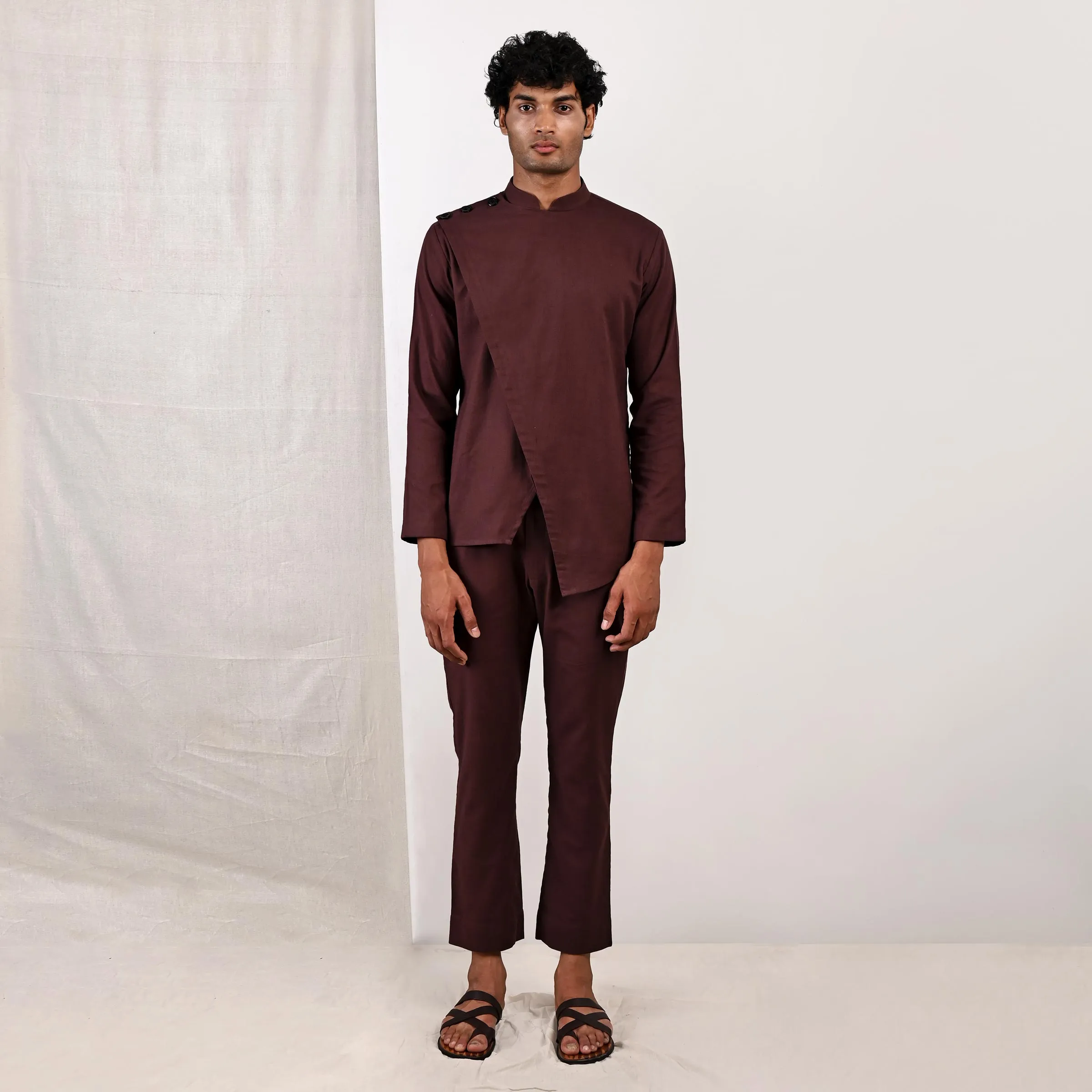 Parson - Dark Mahogany Asymmetrical Short Kurta Set