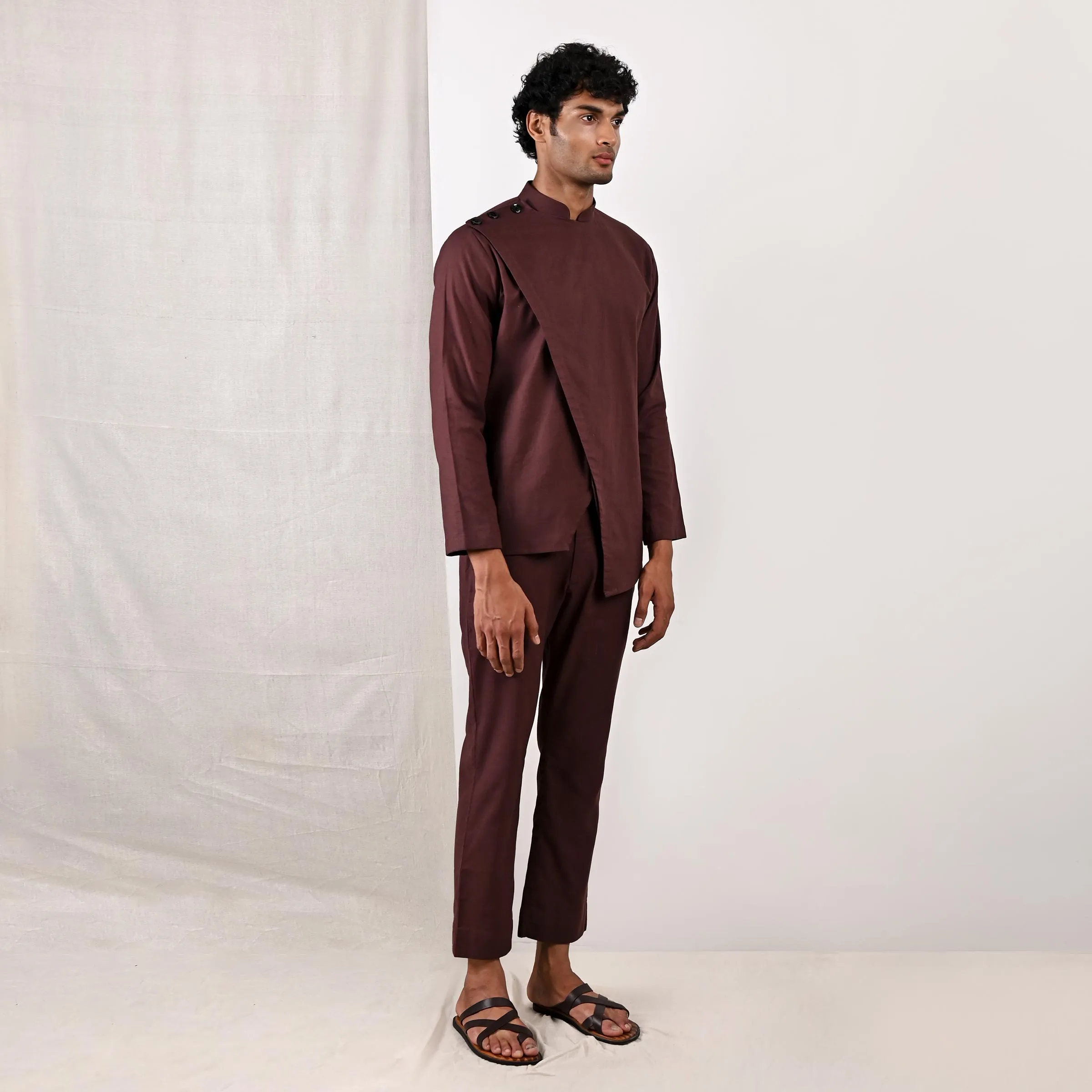 Parson - Dark Mahogany Asymmetrical Short Kurta Set