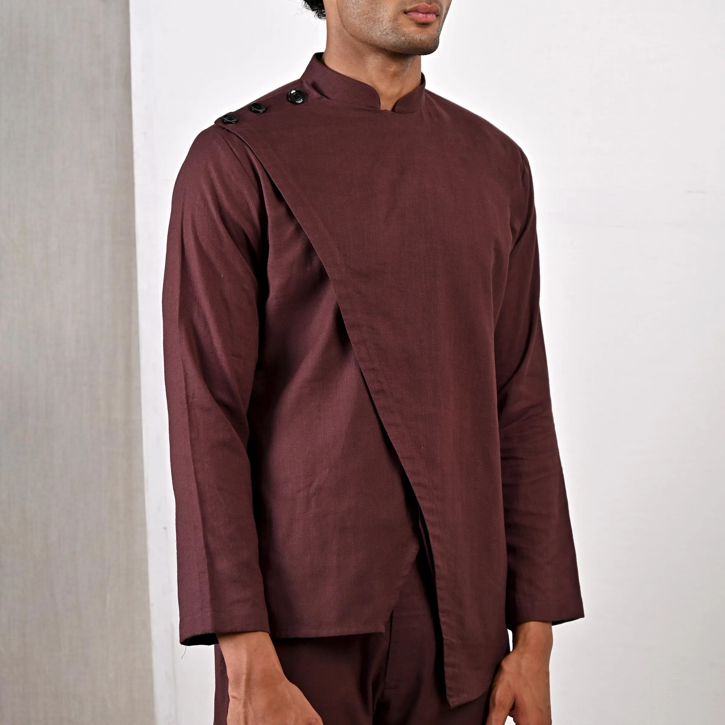 Parson - Dark Mahogany Asymmetrical Short Kurta Set