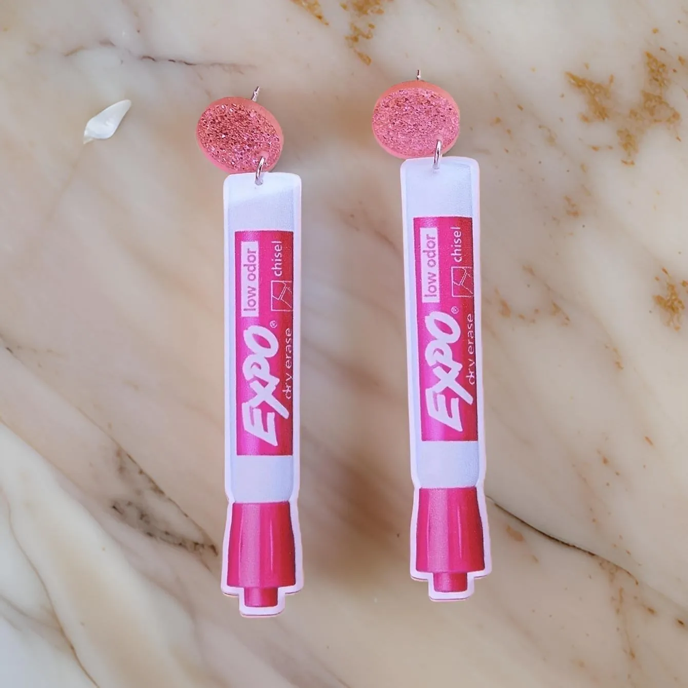 Pink Expo Dry Erase Marker Earrings