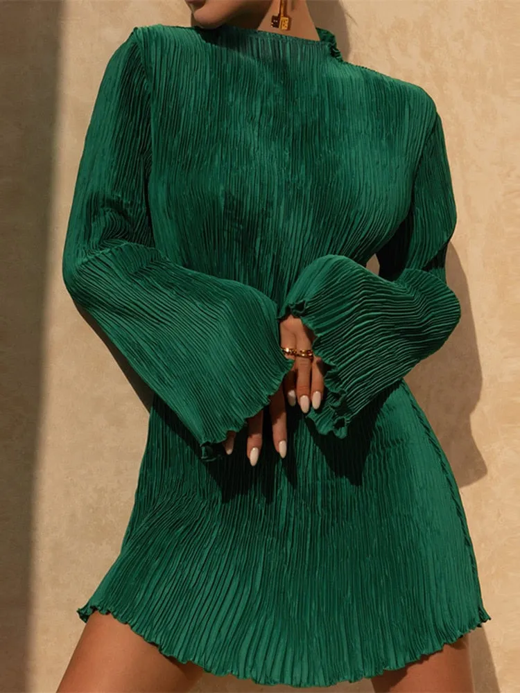 Plissé flare dress