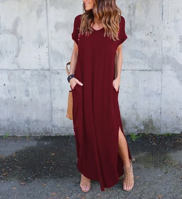Plus Size 5XL Sexy Women Dress Summer 2020 Solid Casual Short Sleeve Maxi Dress For Women Long Dress Free Shipping Lady Dresses