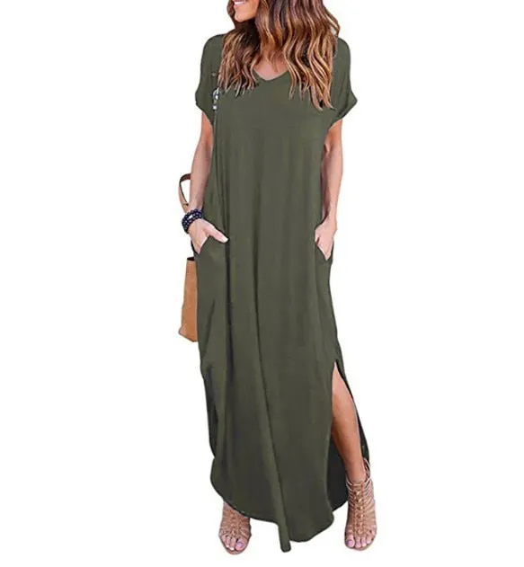 Plus Size 5XL Sexy Women Dress Summer 2020 Solid Casual Short Sleeve Maxi Dress For Women Long Dress Free Shipping Lady Dresses