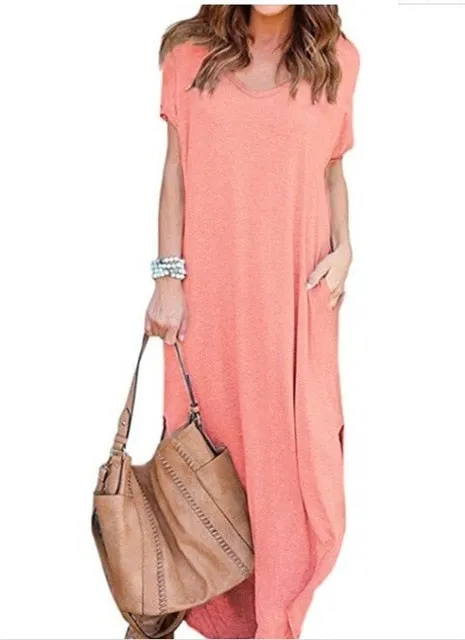 Plus Size 5XL Sexy Women Dress Summer 2020 Solid Casual Short Sleeve Maxi Dress For Women Long Dress Free Shipping Lady Dresses