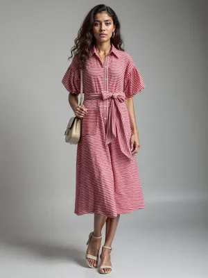 Puff Sleeve Striped Shirt Midi Sun Dress