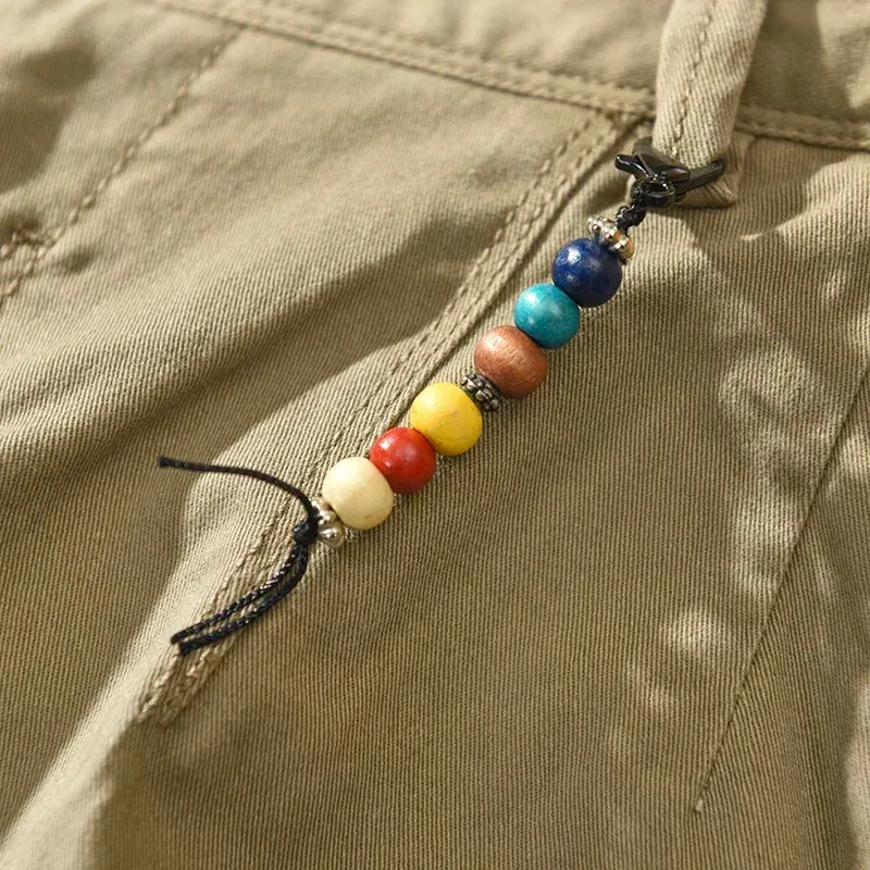 Pure Cotton Men Cargo Pants - Korean Style Casual Loose Belt Mid Waist Trousers